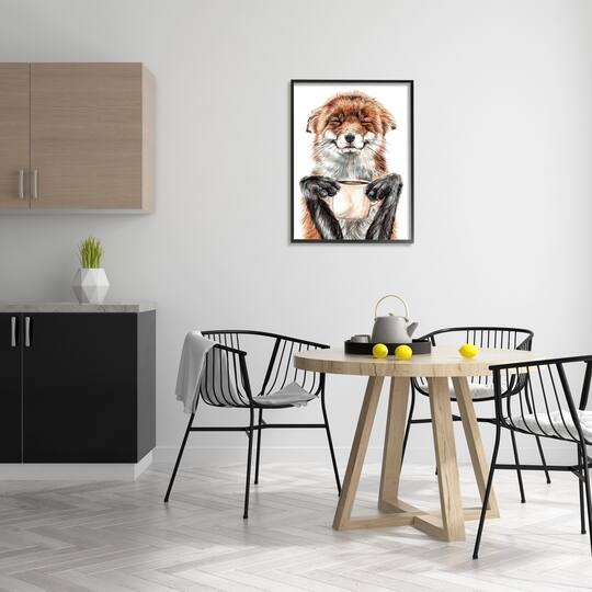 Stupell Industries Happy Fox with Coffee Framed Giclee Art